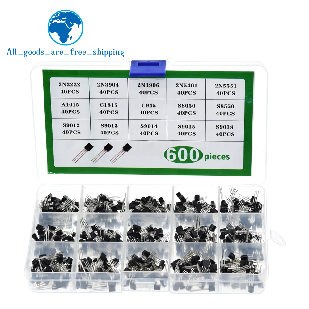 TZT 15 value 600pcs Transistor TO-92 Box Kit 2N2222 A1015 C945 C1815 S8050 S8550 S9012 S9013 S9014 S9015 2N3904 2N3906 2N5401