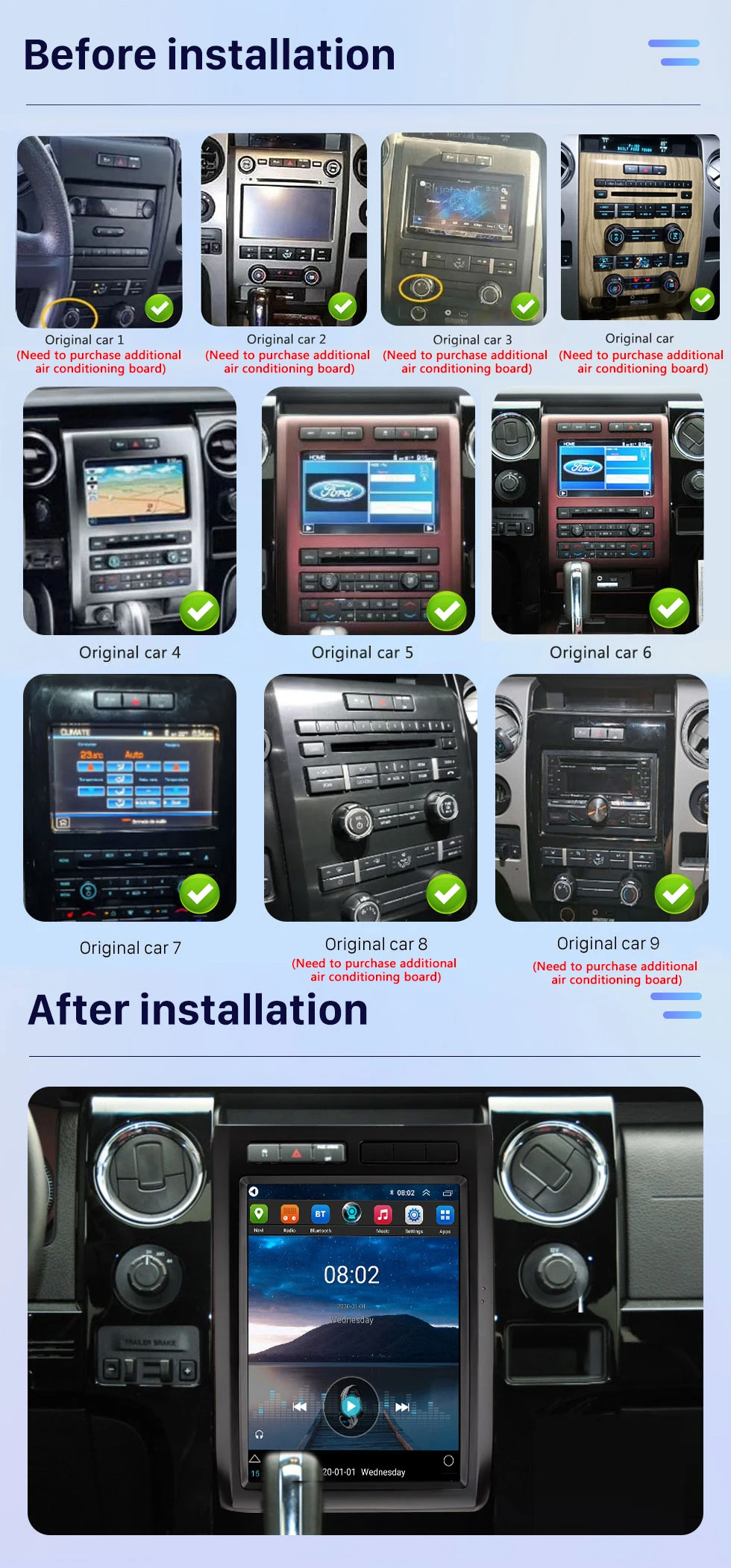 أندرويد 13 راديو السيارة لفورد F150 2009-2013 السيارات الوسائط المتعددة Carplay أندرويد السيارات بلوتوث 4G واي فاي نظام تحديد المواقع والملاحة