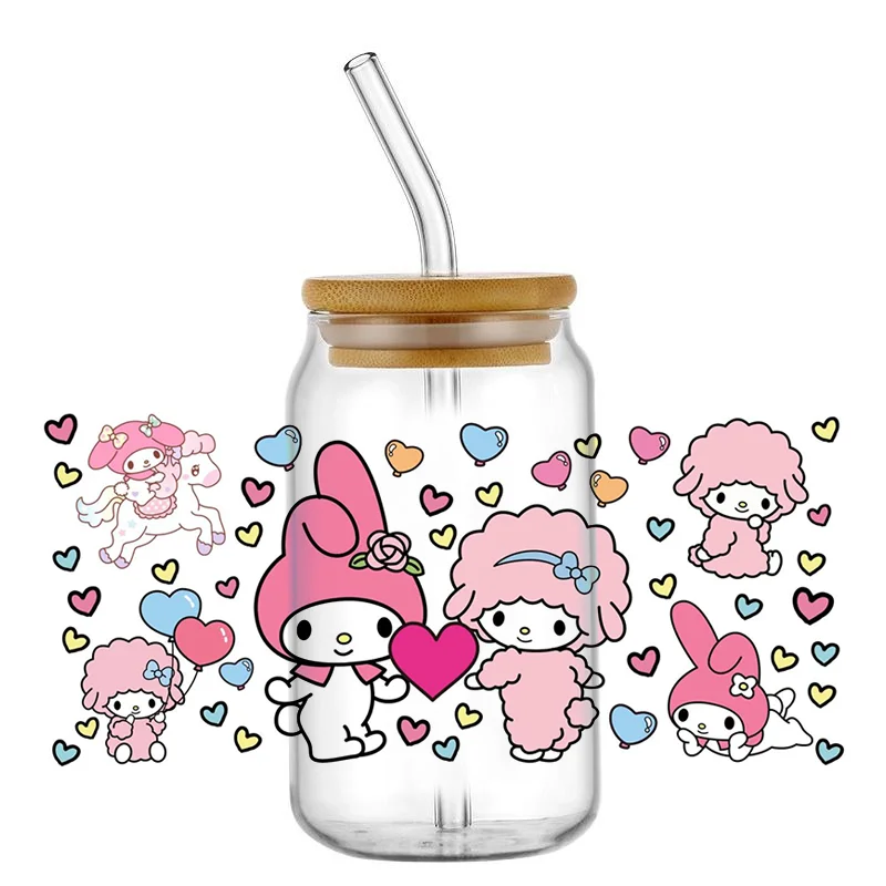 Miniso 3D Cartoon Melody UV DTF Sticker for Glass Cups Can Wrap Transfer Decals Sticker Custom Labels DIY Logo Selfadhesive