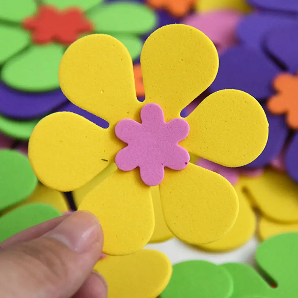 120Pcs Foam Flower Shaped Stickers Lightweight Kids DIY Classroom Wall Decoration Scrapbook Embellishment Sticker