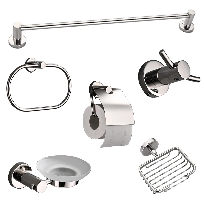 BATHMEN Bathroom Accessories Hardware Set 304 Stainless Steel Surface Plating Towel Bar Soap Net Clothes Hook Paper Towel Holder