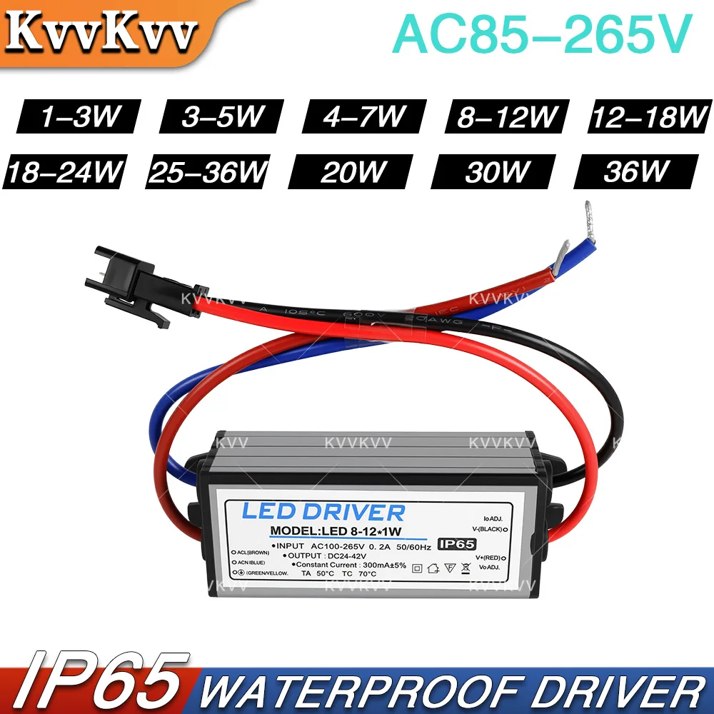 LED Driver Transformer 1-3W 25-36W 4-7W 18-25W 8-12W 12-18W AC85-265V IP65 Waterproof Power Supply 300mA for Panel Light Adapter