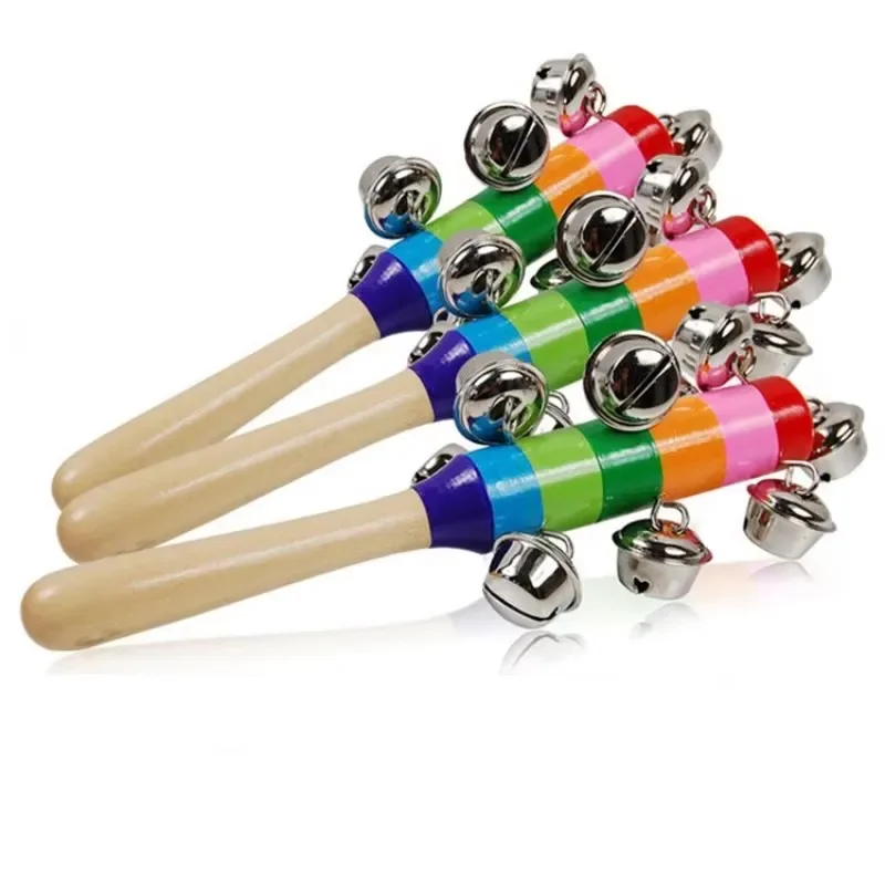 Colorful Rainbow Hand Held Bell Stick Wooden Discussion Musical Toy for Adult KTV Party Kids Game Gift