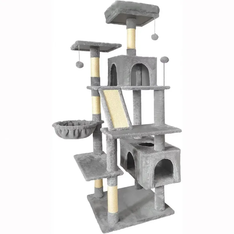Wooden Multi-Level Cat Tree Tower – Climbing Scratcher, Claw Care Support, Retail Ready