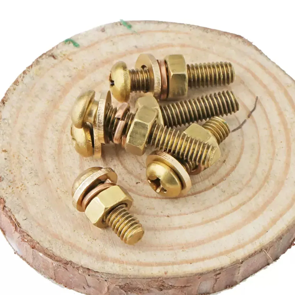 1-10pc M3 M4 M5 M6 M8 Brass Phillips Cross Head Screw Kit 4-in-1 Copper Set Nut Flat Spring Washer Industrial Hardware Fittings