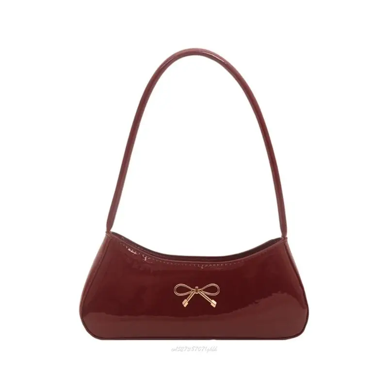 X5XA Modern Shoulder Bag For Women With Bows Decors PU Leather Handbag Spacious Underarm Bag For Daily Use