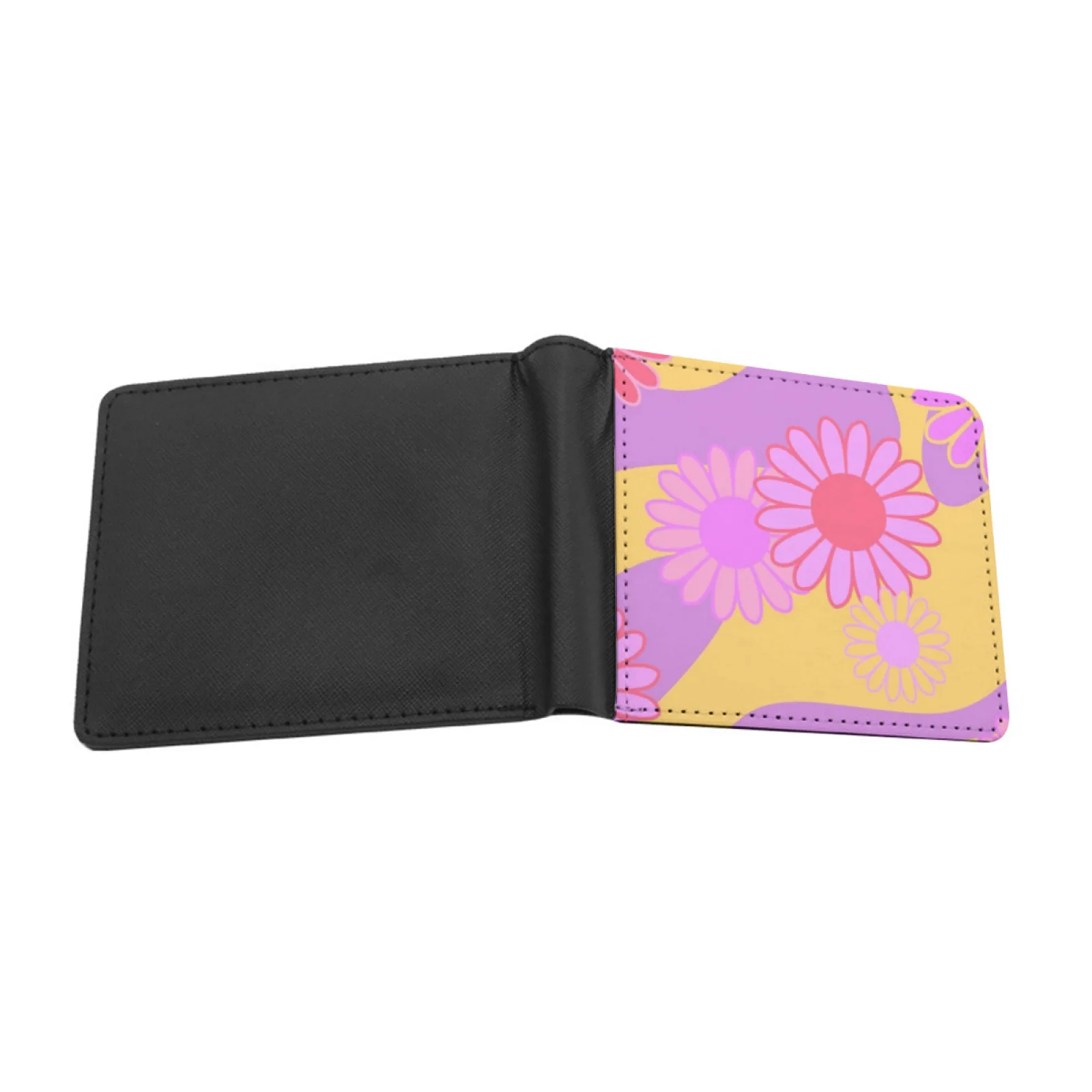 Retro 70S Flower Power Purple Personalized Men's Leather Wallet Card Money Bag Pu Leather Wallet Funky Groovy 70S Psychedelic