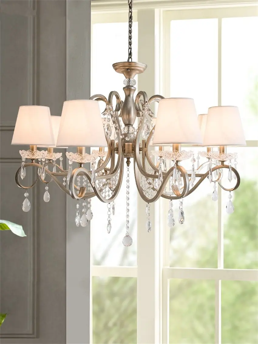 American Country Silver Loft Chandelier Home Living Room Light Dining Room Vintage Silver French Crystal Bedroom Candelabra Lamp