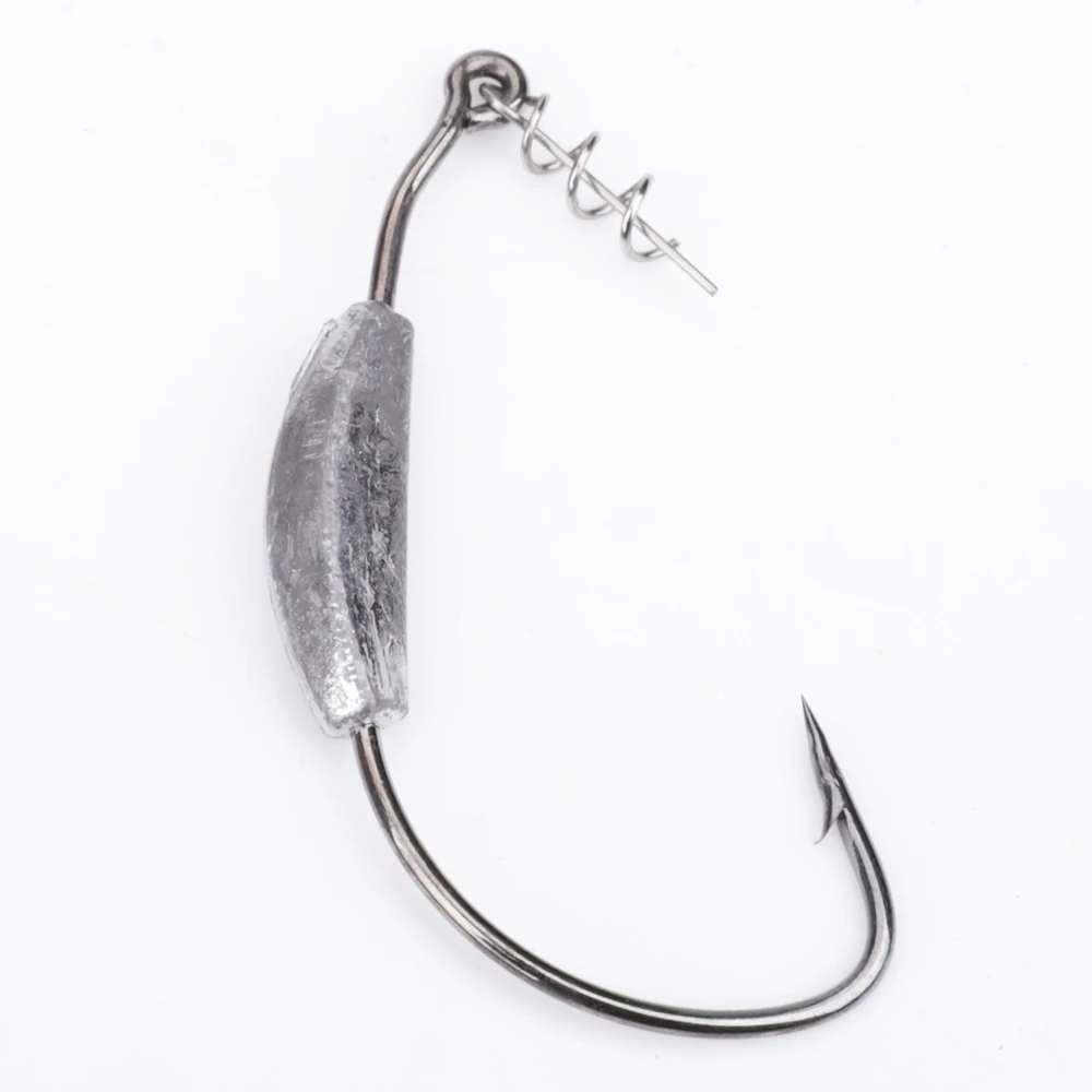 FTK 5Pcs Offset Fishing Hooks Weighted Crank Hook 2g3g4g5g7g Soft Baits Barbed Hook Jig Worm Hook for Texas Rigs Fishing Tackle