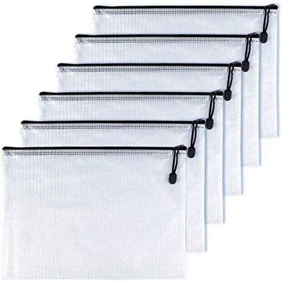 

6"x 4.5" Mesh Zipper Pouch Document Folders Bag Plastic Zip File Folders for School Office Supplies Travel Organizing Storage-B