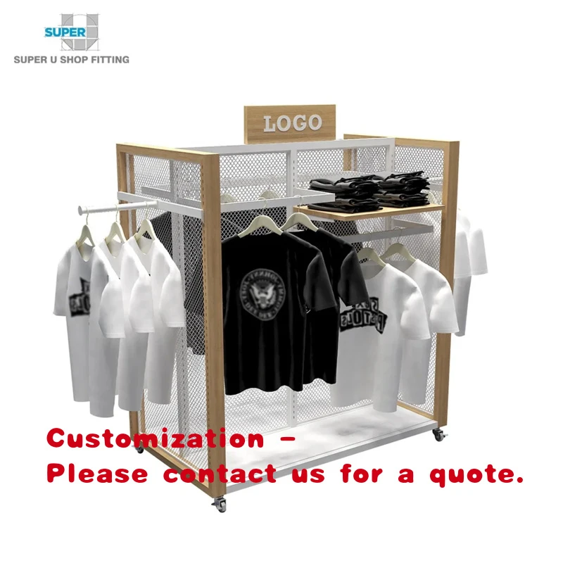 

custom.Retail Clothes Flooring Display Stand Wooden Standing Coat Rack Shelf Custom Wood Metal Floor Display