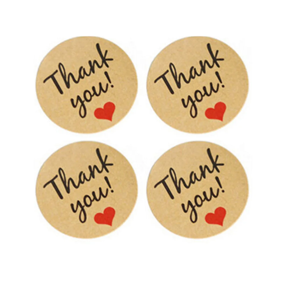 

600Pcs Kraft Paper Thank You Sticker Labels Red Heart Vintage Style Wedding Birthday Shower Party Favor Thank You Labels