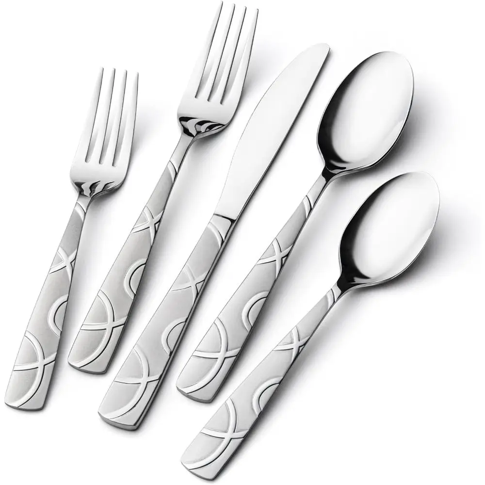 

60-Piece Mirror Polished Stainless Steel Silverware Set with Forks, Spoons, Knives, Dishwasher Safe