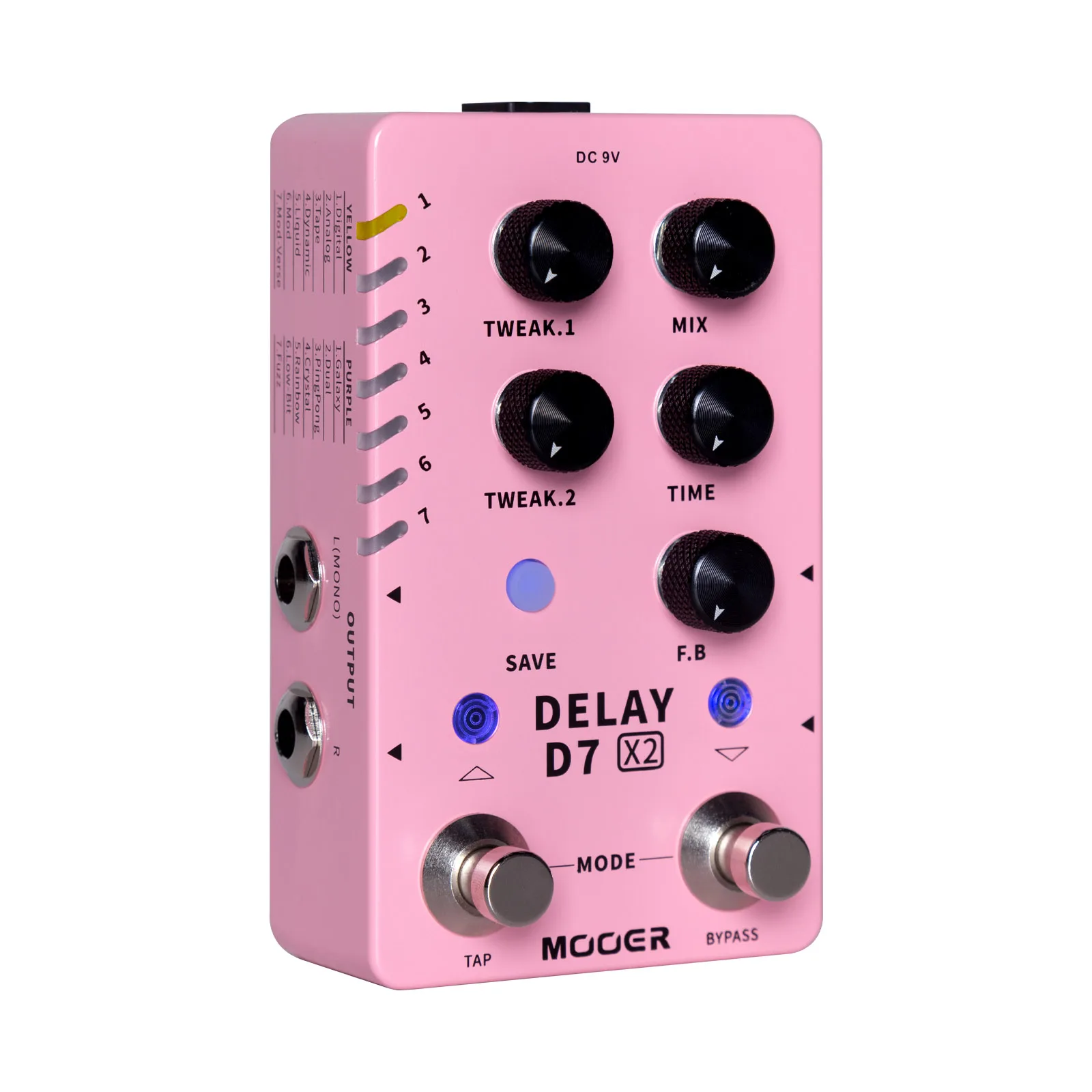 MOOER D7 Delay X2 Guitar Stereo Delay Effect Pedal Dual Footswitch Effect Pedal with 14 Built-in Stereo Delay Effects