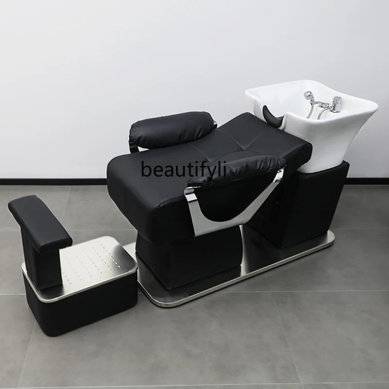 Hair Salon Shampoo Chair Hair Saloon Dedicated Ceramic Large Basin Flushing Bed Stainless Steel Punch Bed