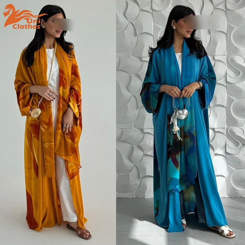 

UNI ubai модный открытый мусульманский элегантный кардиган Абая с цветочным принтом, хиджаб в комплекте, женская одежда 2025 года