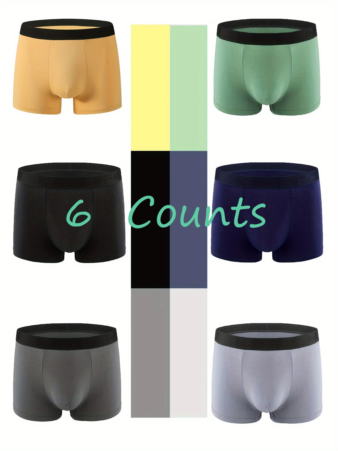 

6PCS solid color men's underwear comfortable breathable men's boxers casual everyday youth boxers