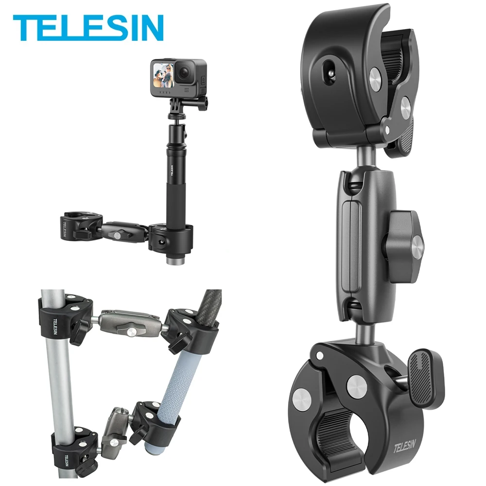 TELESIN Motorcycle Bike Monopod Bicycle Handlebar Panoramic Mount Invisible Selfie Stick Bracket for GoPro 12 13 DJI Insta360 X3