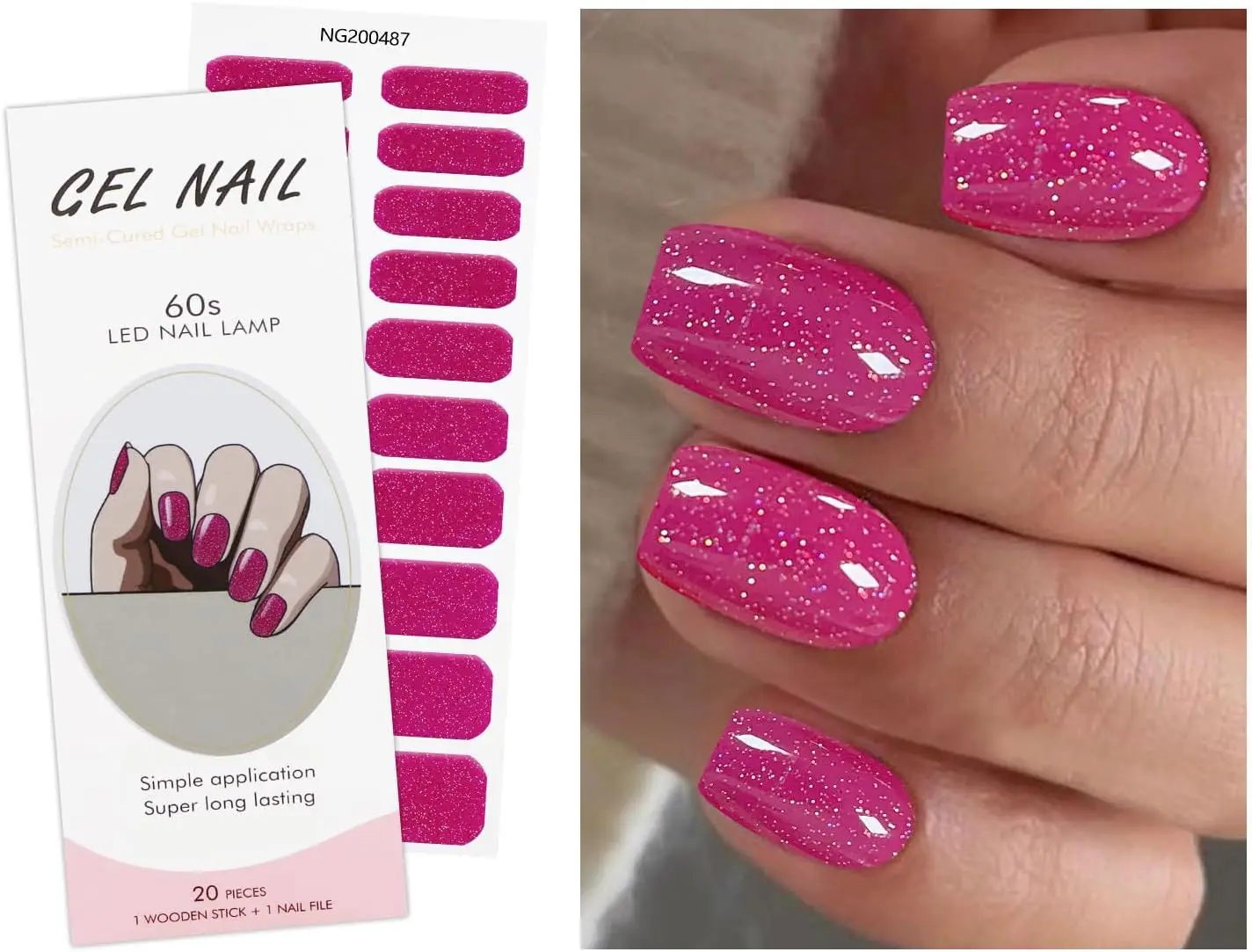 ملصقات أظافر جل لامعة وردية شبه معالجة شرائط أظافر جل يلتف الأشعة فوق البنفسجية/LED تصميم فني للأظافر إكسسوارات الديكور #1