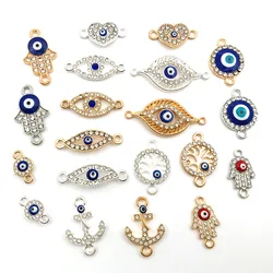 KC Silver Color Rhinestone Turkish Evil Eye Charm For Jewelry Making 2 Holes Connector DIY Bracelet Necklace Accessories Supply