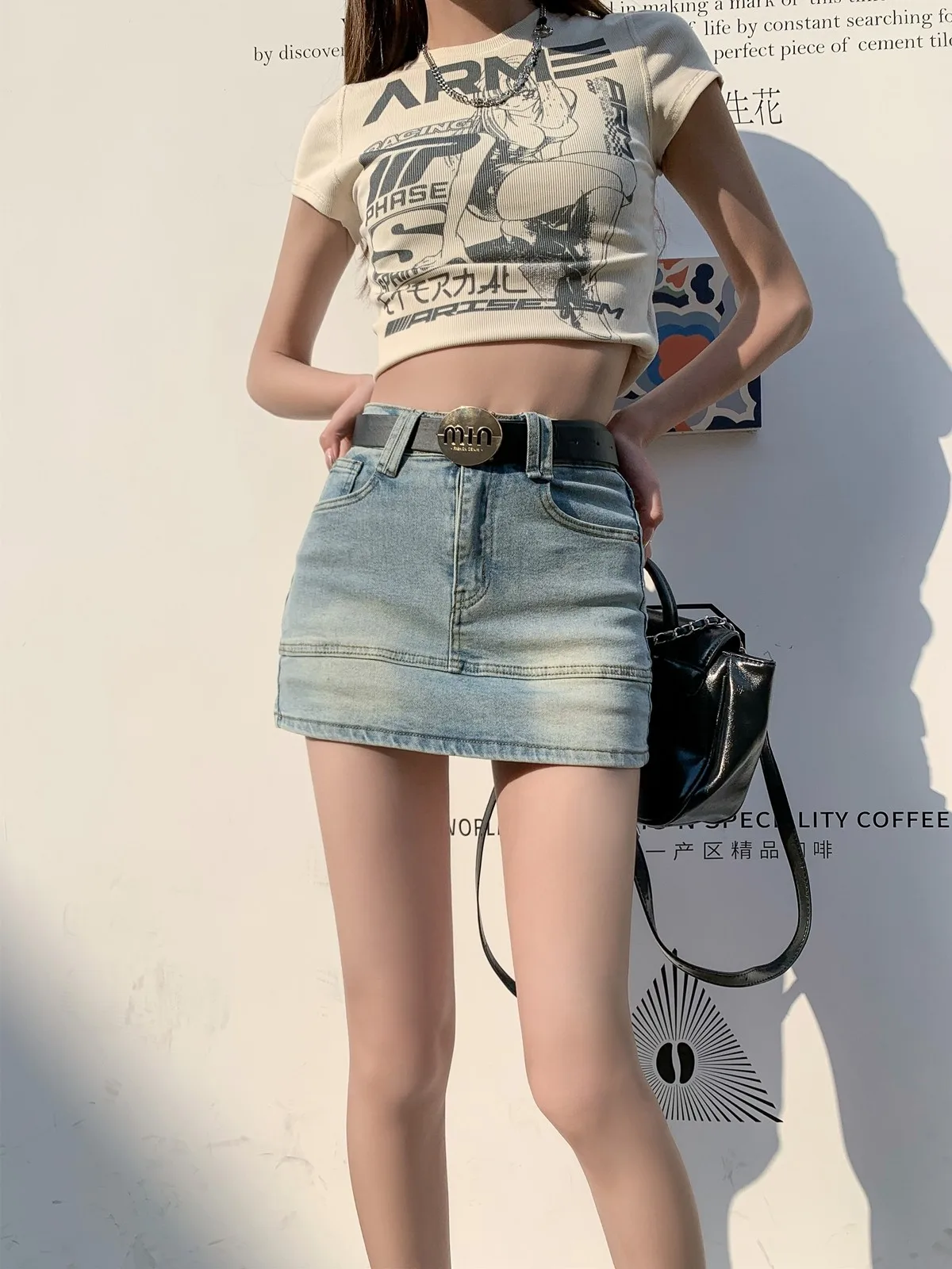 ZHISILAO New High Waist Denim Skirt Women Vintage A-line Mini Skirt Summer 2024