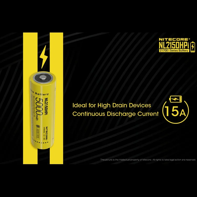 NITECORE NL2150HPi 21700 Rechargeable Li-ion Battery 5000mAh 3.6V max Continuous Discharge Current Protected 15A Flashlight