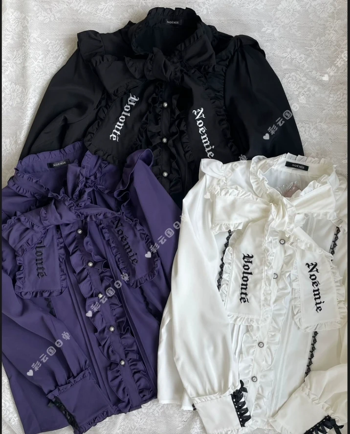 Novo outono japonês mina série produção em massa rendas-up arco colarinho de manga comprida camisa bordada menina blusa lolita feminina topo