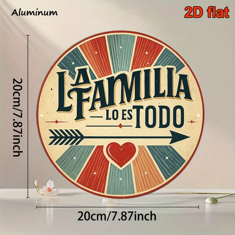 2D Flat, 1pc Spanish Family Heritage Wall Plaque - 8-Inch Round 'La Familia Lo Es Todo' (Family Is Everything) Sign with Spanish