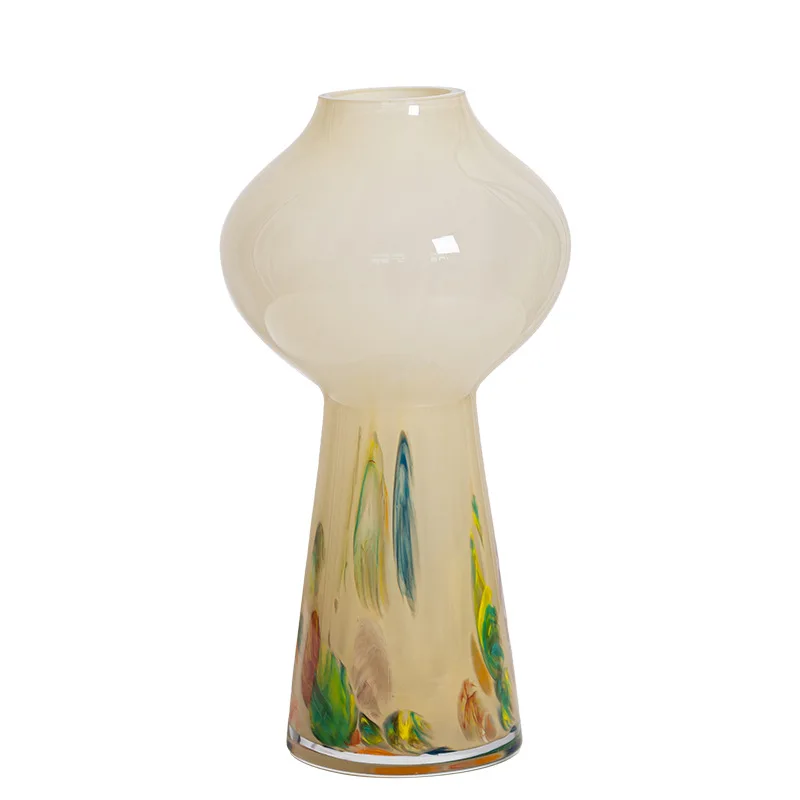 

Advanced color dot milk yellow handmade, medieval style glazed glass vase flower arrangement ornament