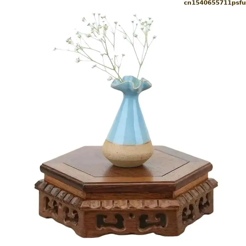 Retro Wooden Standing Flower Base Bonsai Plant Decor Shelf Vase Flower Pot Sorting Table Racks Tea Sets Pedestal Garden Decor