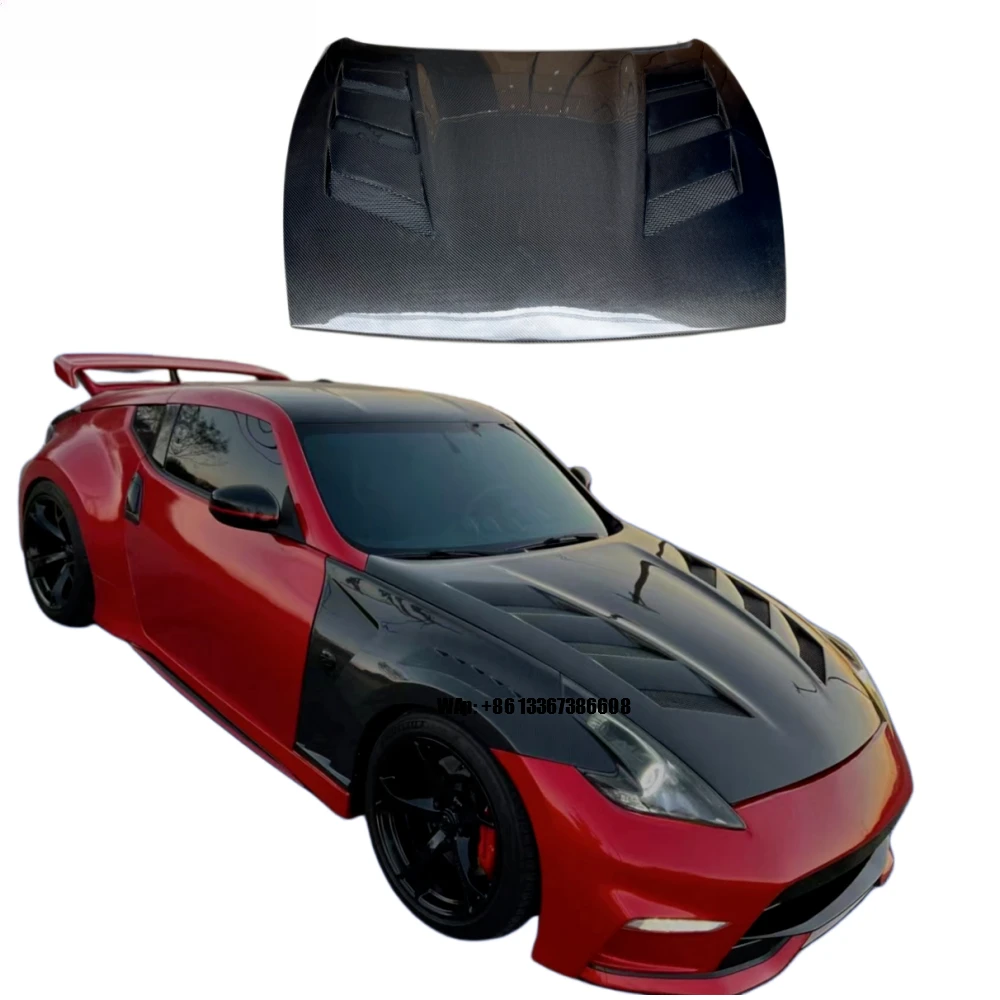 

New Carbon Fiber Perforated Engine Hood with Bolts for 370Z Bolt-On Car Engine Compartment Protective Cover
