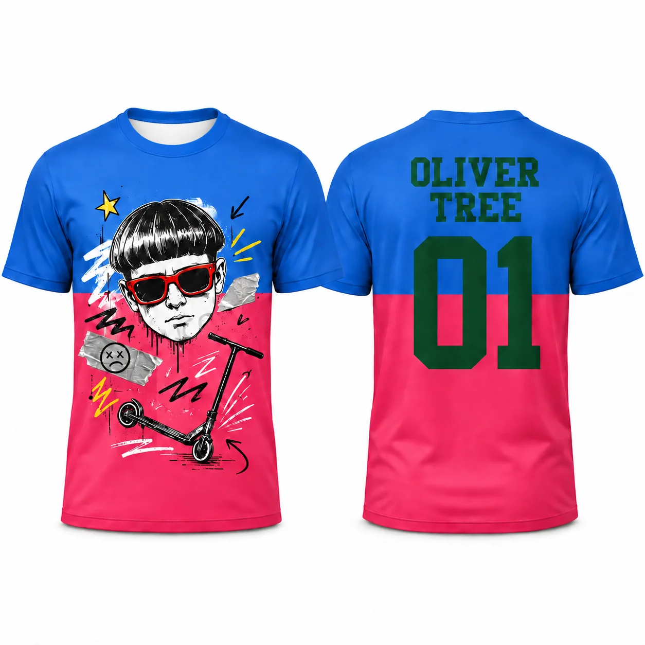 2026 New Oliver Tree 01 Graffiti Scooter Graphic T Shirt Blue Pink Short Sleeve Concert Tour Fan Tee Breathable Short Sleeve