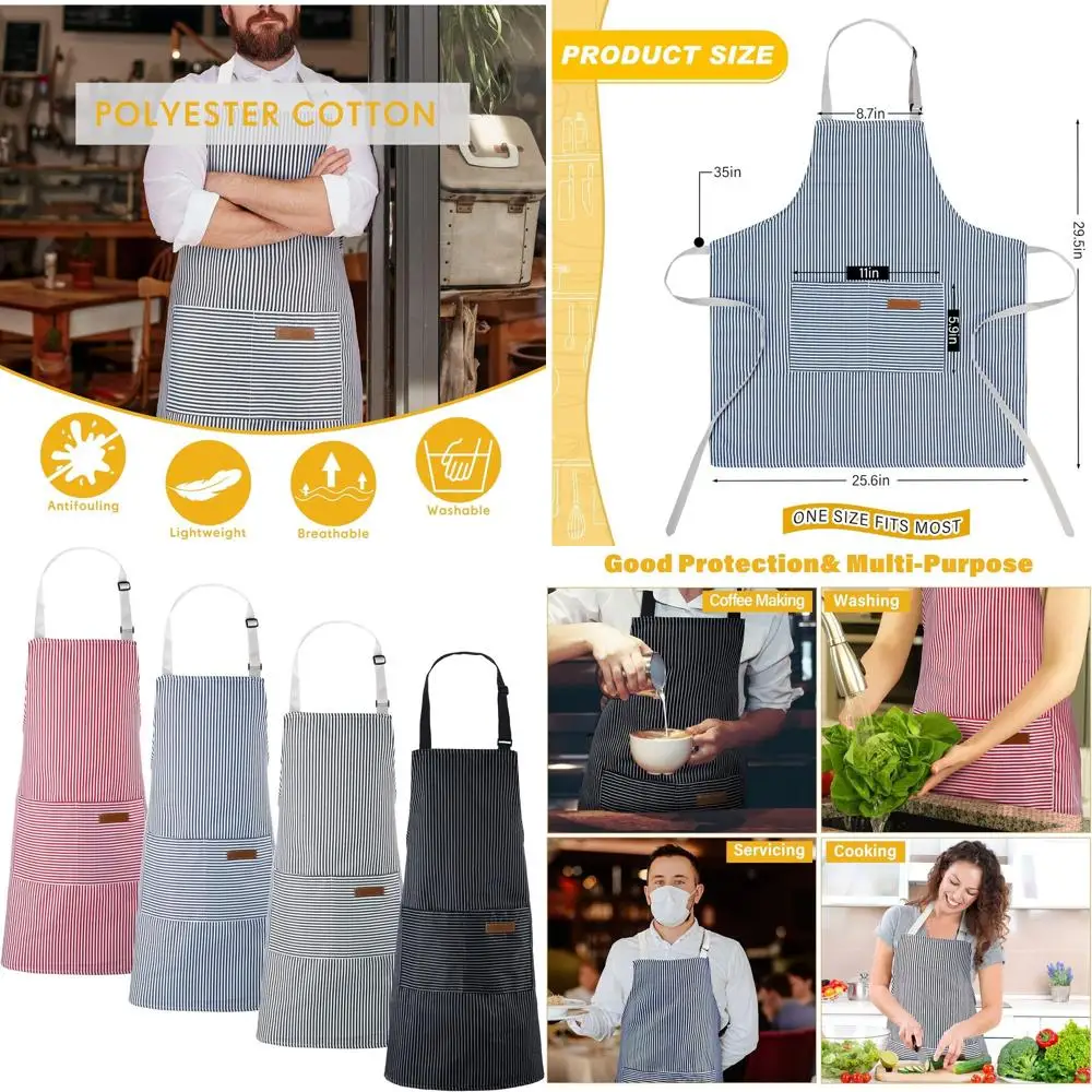 

Водонепроницаемые регулируемые фартуки из 4 предметов с карманами для приготовления пищи на кухне и барбекю, унисекс, подарок шеф-повара