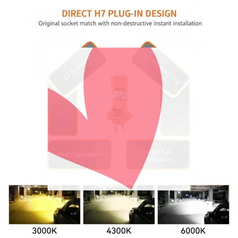 2 Pcs Car Headlight Bulbs Super Bright High Output Low Consumption Efficient Cooling for Safe Night Driving