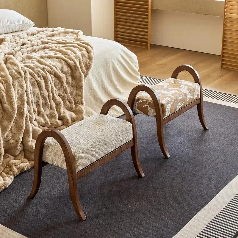 Modern French Wooden Shoe Stool Household Footstool for Entrance Corridor Bedroom Living Room Designer Style Storage Bench