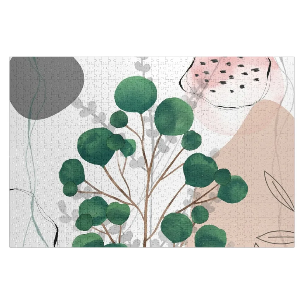 

Абстрактная акварельная головоломка с изображением эвкалипта, персонализированная с именем, для детей, деревянная головоломка с индивидуальным именем, деревянная головоломка на заказ