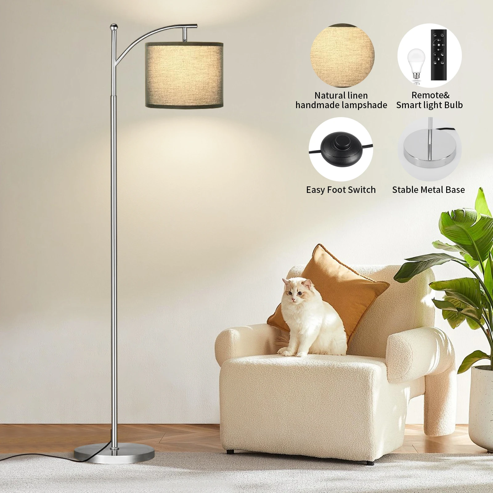 Floor Lamp with Remote Control and Stepless Dimmable Bulb, Colors Temperature  Brightness Adjustable Floor Lamps for Living Room