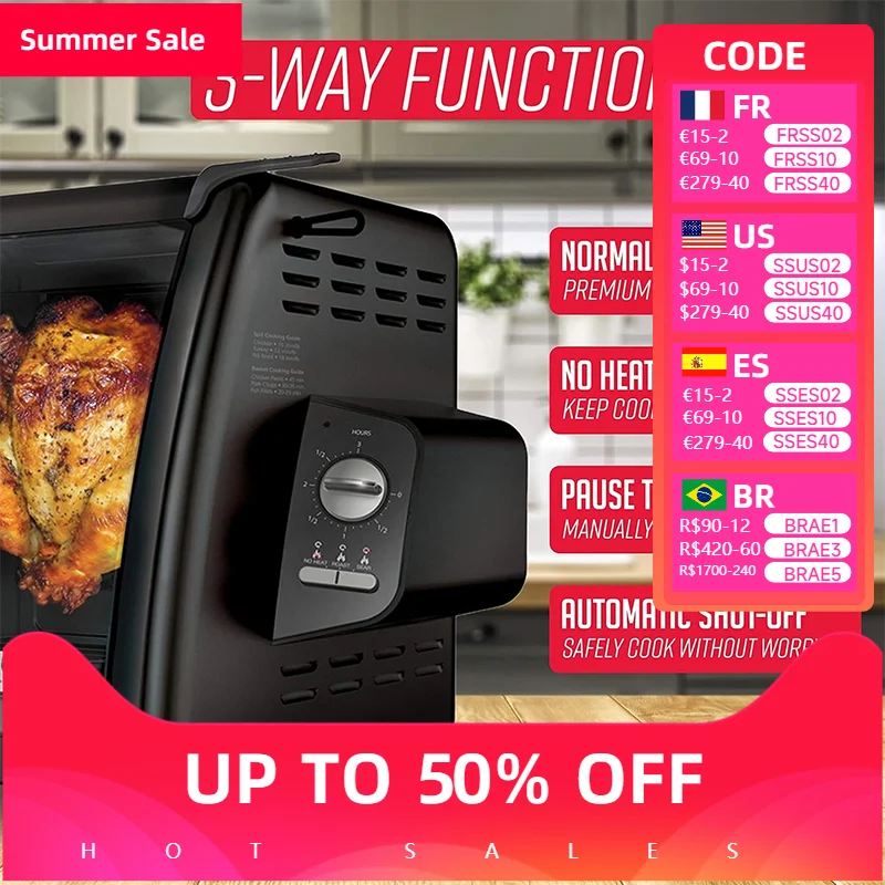 Электрическая духовка 1000 Вт Духовка для курицы большой емкости 25-250 ℃   Ручка бытовой духовки контроль температуры