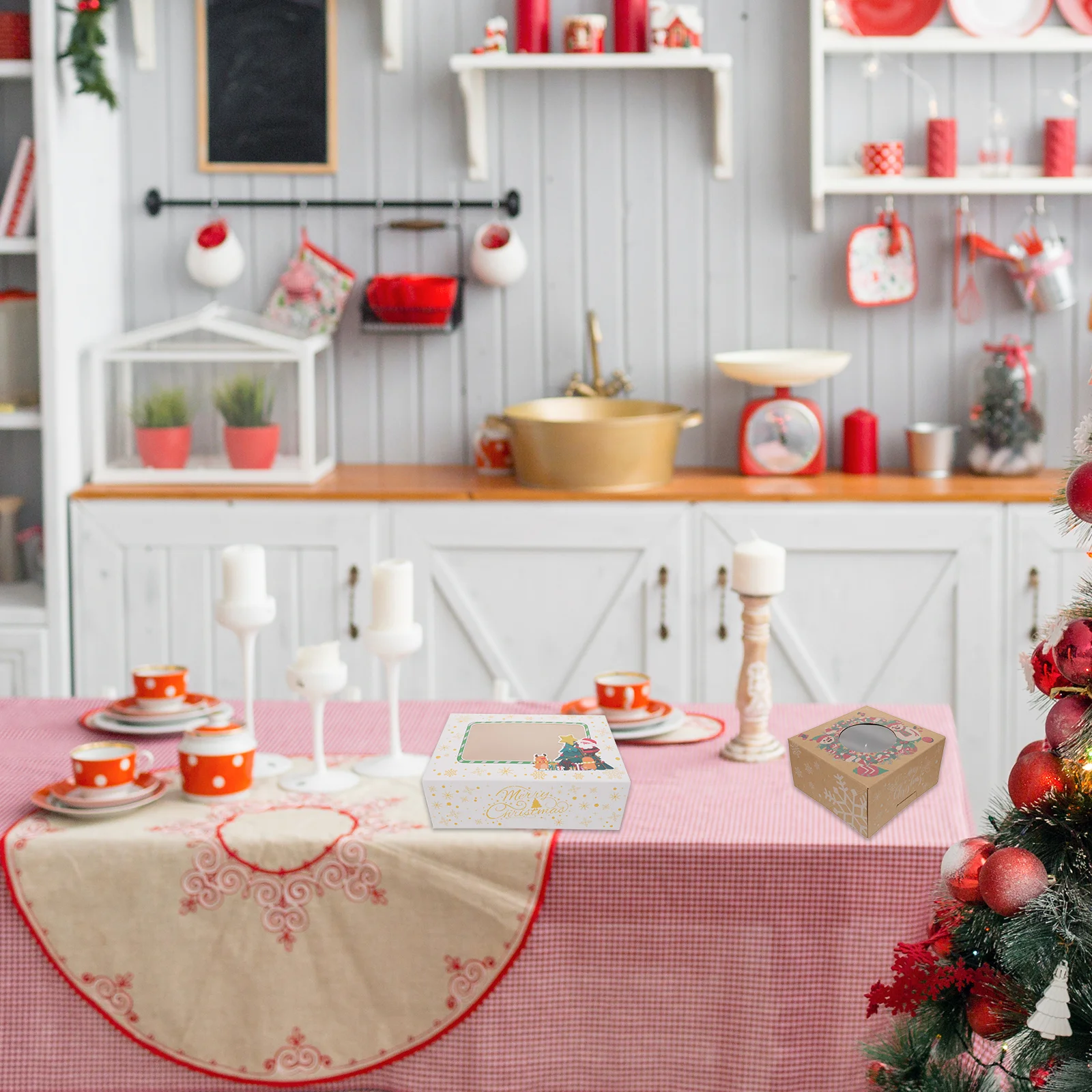 

12Pcs Xmas Cake Box Pastry Boxes with Window Eco-Friendly Material Perfect for Holiday Desserts Xmas Baking Box