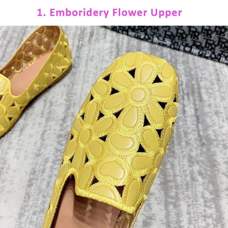 Size 35-42 Square Toe Summer Shoes for Women Embroidery Designer Shoes Soft Slipon Loafers Moccasin Leisure Women's Ballet Flats