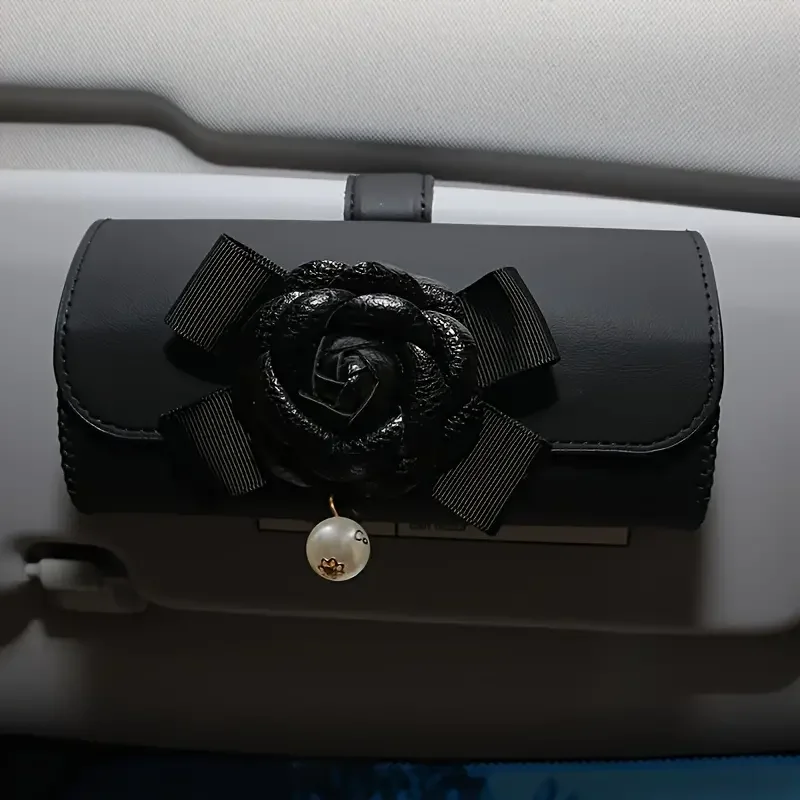 Camellia Flower Car Sunglasses Holder Case Magnetic Auto Sun Visor Glasses Box Clip Holder Fastener Eyeglasses Storage