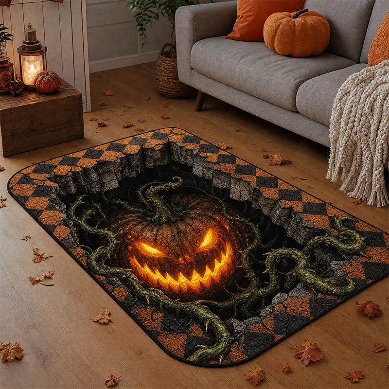VIKAMA 3D Visual Terrifying Halloween Print Carpet Non Slip Floor Mat Living Room Sofa Bedroom Entrance Home Decor