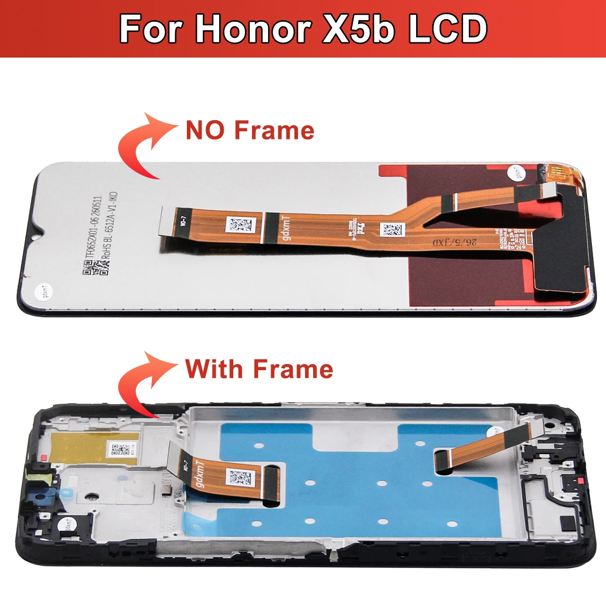 6,56'' LCD-Display für Honor X5b mit Rahmen, Touchpanel-Digitizer-Baugruppe, kompatibler Bildschirm für Honor X5B plus