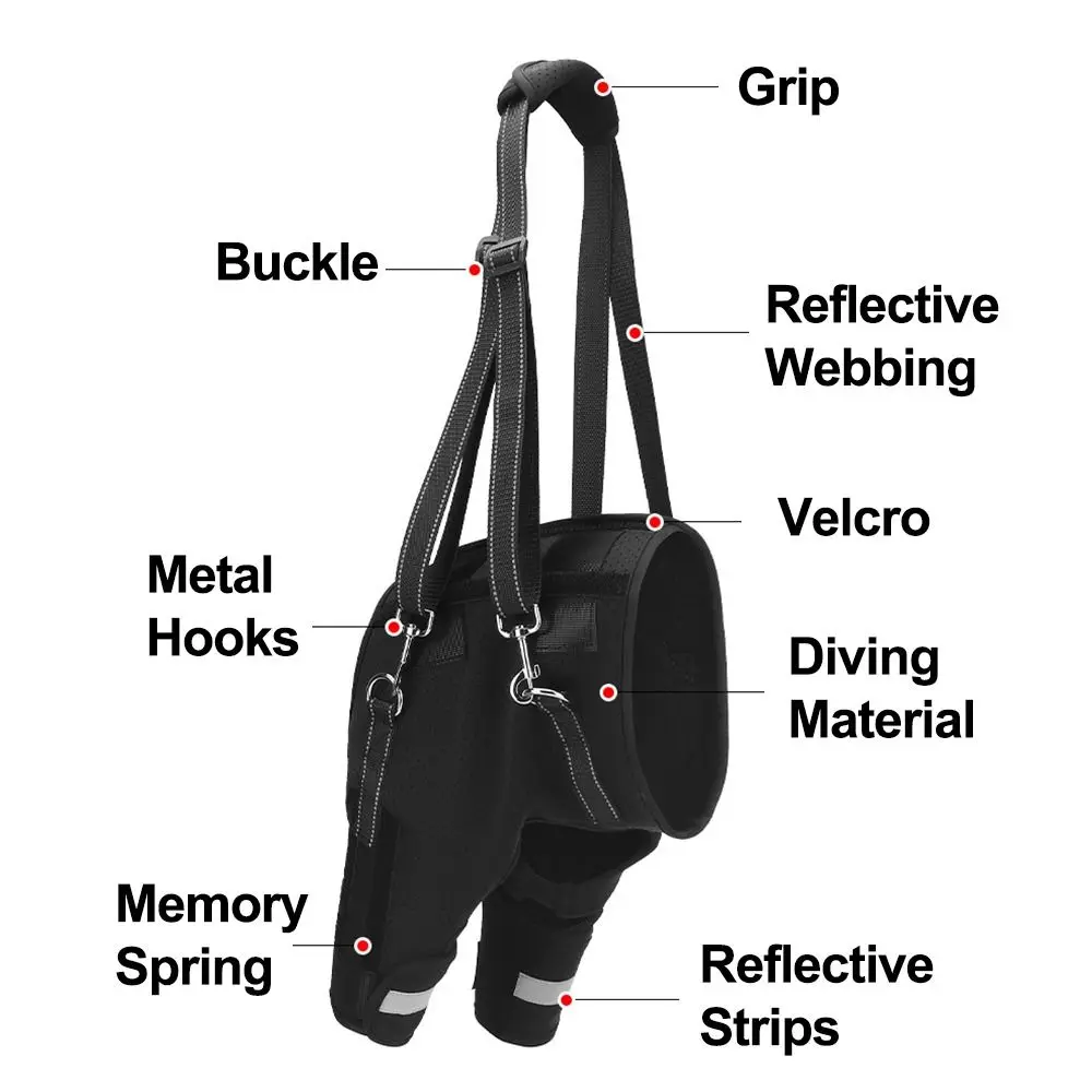 Pernas suporte de quadril para cães, arnês preto com alça resistente, suporte traseiro para pernas, ajustável, respirável, ferramenta de assistência para animais de estimação