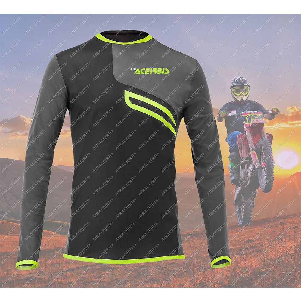

Motocross Rally Mountain Bike Clothing Bicycle Downhill Long sleeve T-shirt Enduro Cycling MX Jersey Summer Quick Dry Grey Green