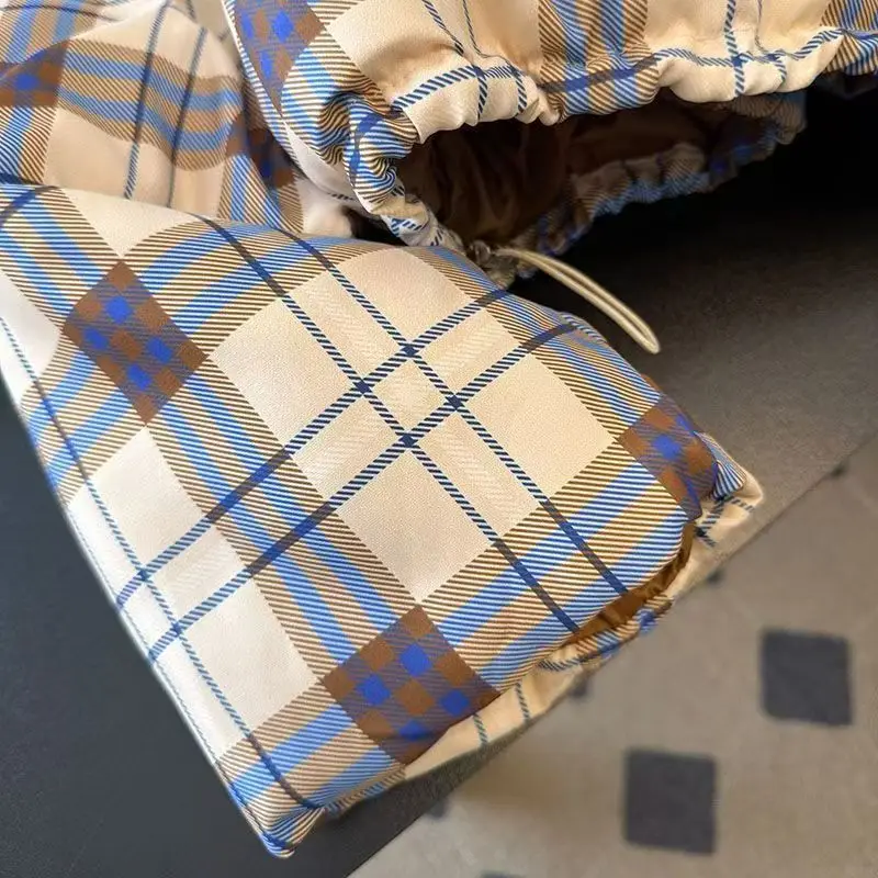 Kimotimo Winter 2025 Plaid Cropped Puffer Coat Women Stand Collar Loose Thickened Warm Cotton Jacket Trendy Streetwear