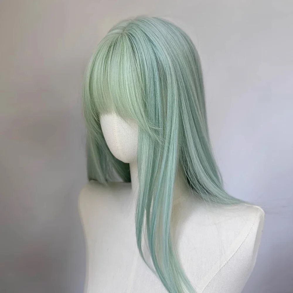 المرأة الاصطناعية النعناع الأخضر طويل مستقيم شعر مستعار رقيق لوليتا تأثيري شعر مستعار مقاوم للحرارة مع الانفجارات للحزب اليومي