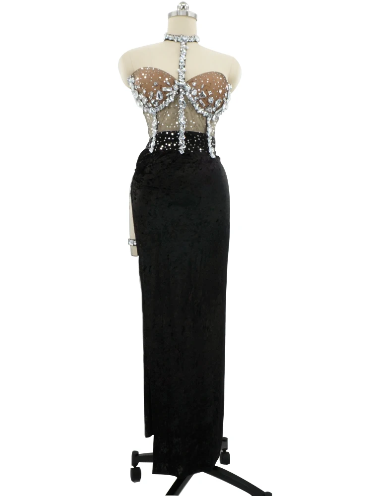 

fashion Sexy Sparkling black Sequins Evening crystal Dress women Elegant Evening Club Party Female Singer Performance Costumes