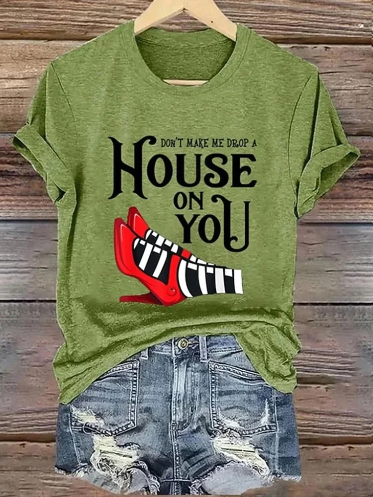 

2025 Halloween Women's Crew Neck Short Sleeve T-Shirt New Fun 3D Letter Print Personalized Top Loose Fit Breathable Top