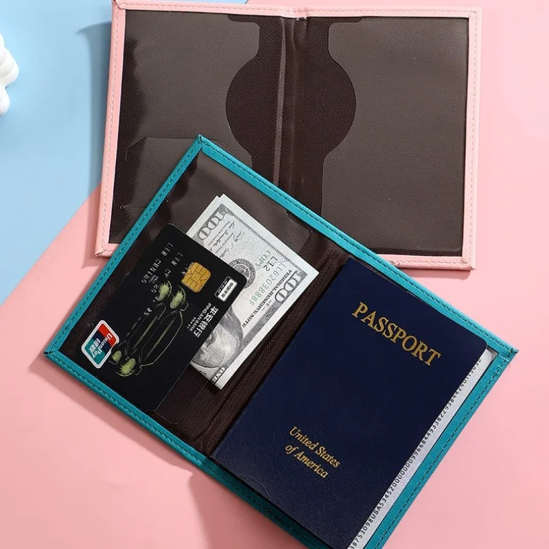 PU Leather Passport Cover with World Map Travel Organizer Card Holder ID Document Protector for Men & Women